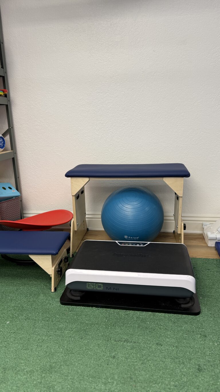 Whole body vibration platform in the Sensory Bridge therapy gym.